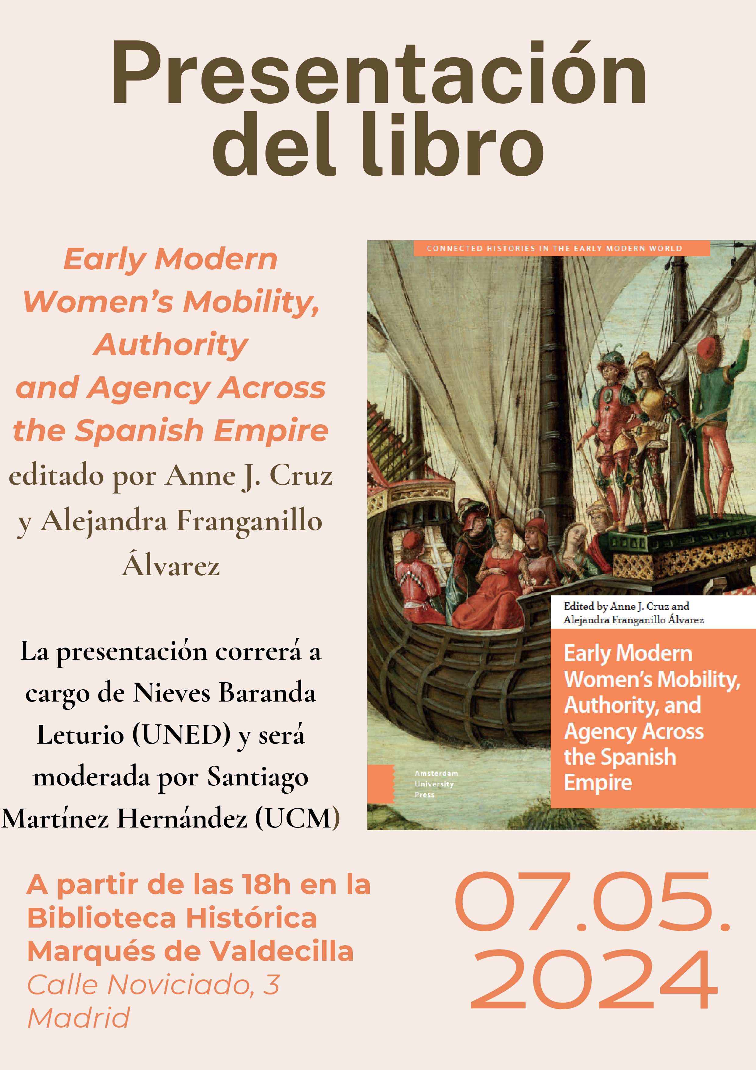 Presentación del libro "Early Modern Women's Mobility, Authority and Agency Across the Spanish Empire" (Amsterdam University Press)